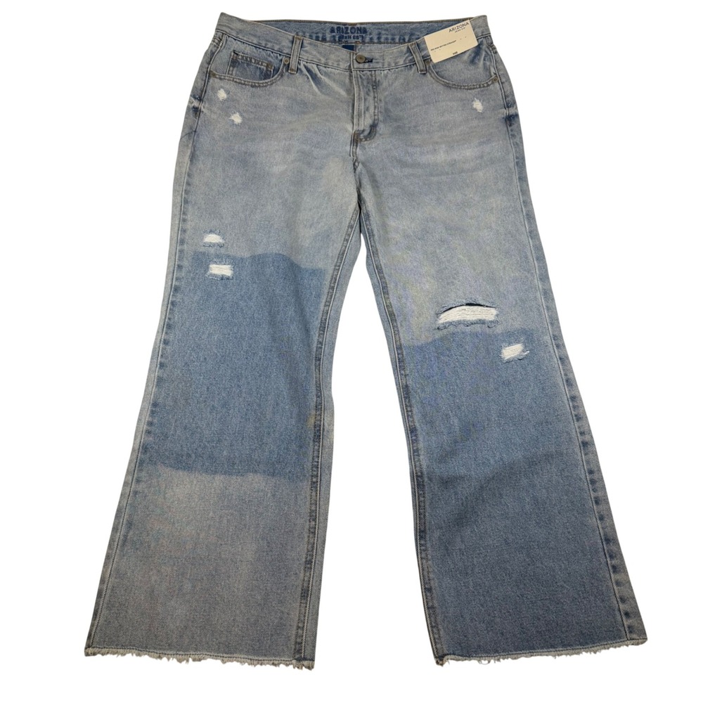 Arizona Jean Co Mid Rise Boyish Straight Distressed Jeans Light Wash 15 NEW